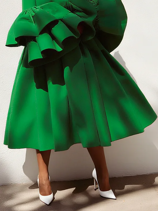 Satin Elegant Plain Midi Skirt