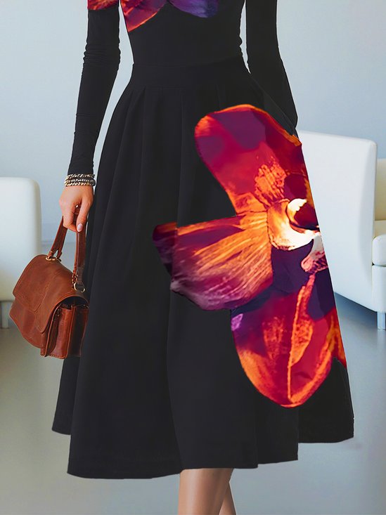 Elegant Printing Floral Midi Skirt