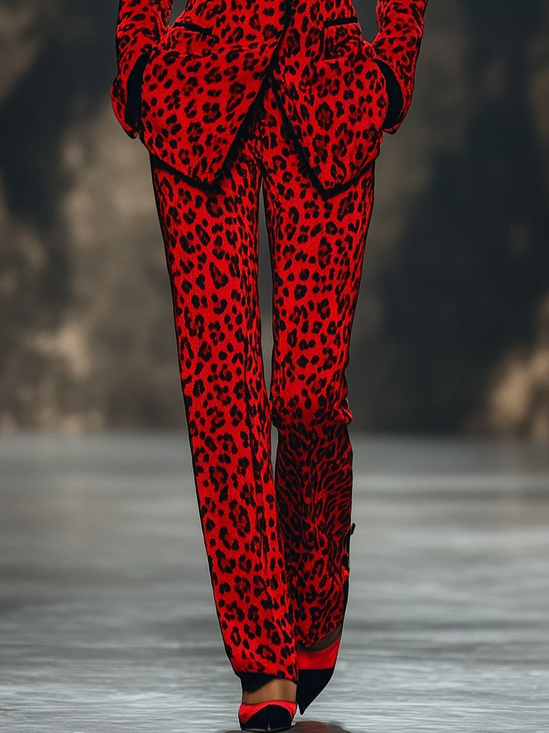 Urban Leopard Buttoned Straight Pants