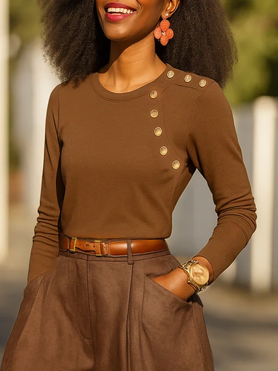 Casual Plain Buttoned T-shirt