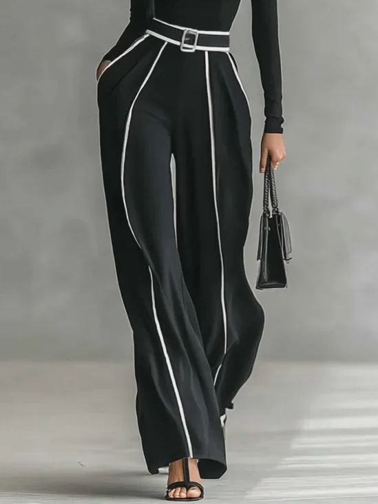 Urban Color-Block Piping Straight-Leg Pants