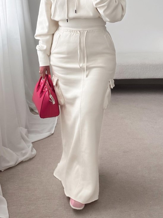 Casual Pockets Plain Maxi Skirt