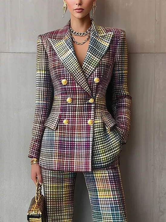 Urban Multi-Plaid Lapel Blazer