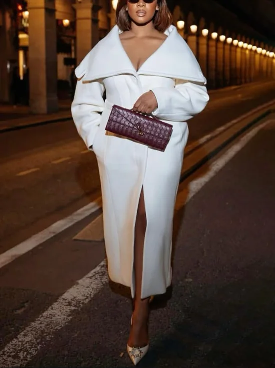 Elegant Plain Shawl Collar Coat With Belt