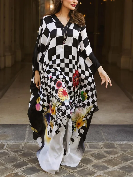 Vacation Floral Printing V Neck Maxi Dress