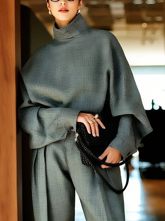 Urban Plain Turtleneck Raglan Sleeve Blouse