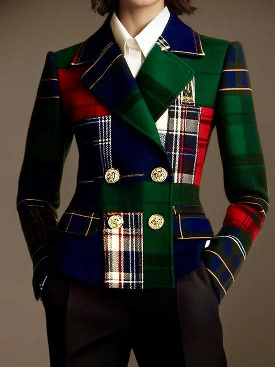 Urban Printing Plaid Lapel Collar Blazer