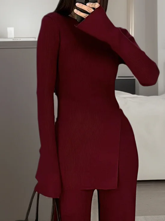 Jersey Casual Plain Side-Slit Crew Neck T-shirt