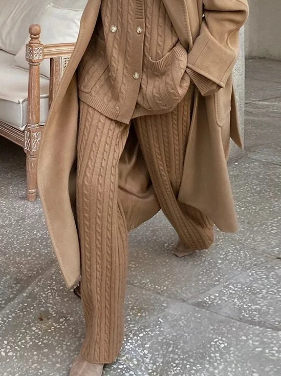 Urban Plain Buttoned Sweater Straight Pants