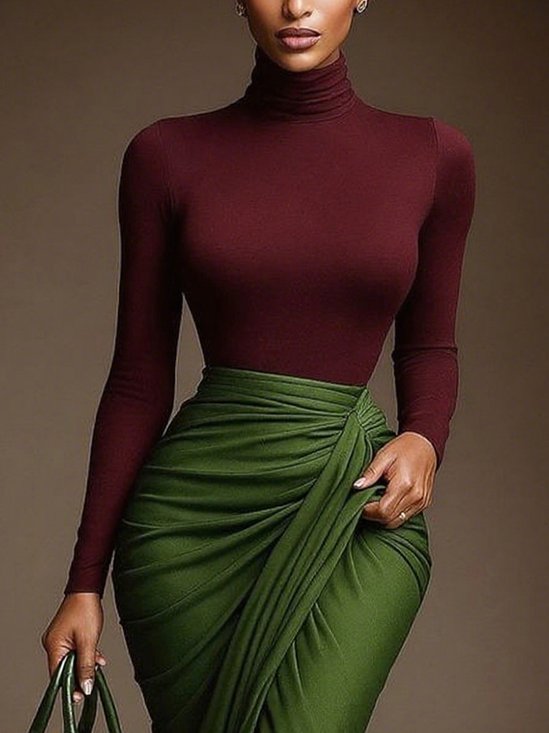 Urban Plain Turtleneck Long Sleeve T-shirt