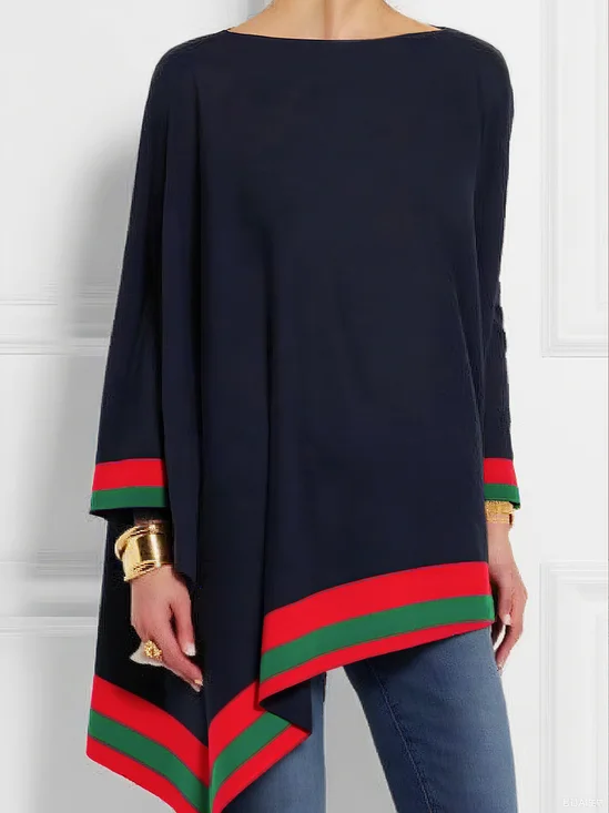Jersey Casual Color Block Blouse