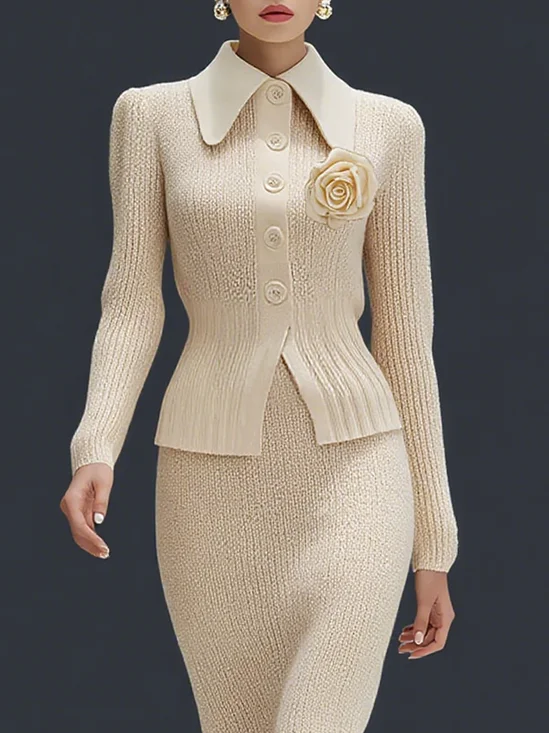 Urban Plain 3D Floral Shirt Collar Cardigan