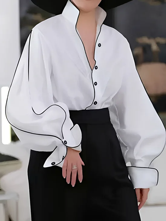 Urban Color-Block Stand Collar Shirt