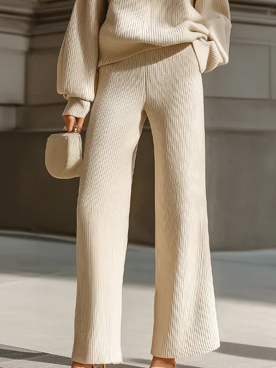 Casual Plain Pockets Straight Sweater Pants