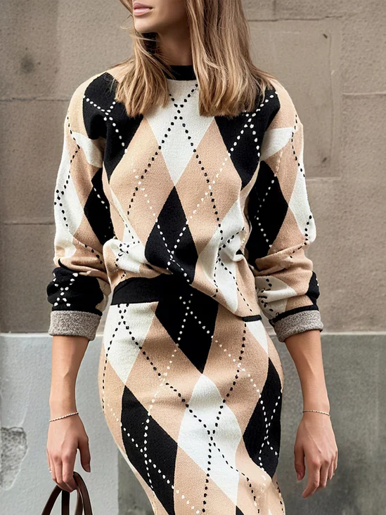 Casual Plaid Crew Neck Sweater