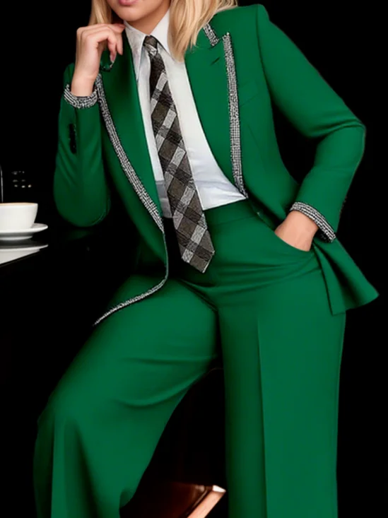 Plus Size Regular Sleeve Lapel Collar Urban Color Block Regular Fit Blazer