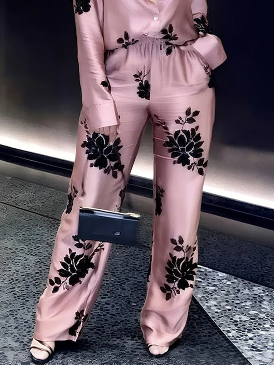 Plus Size Urban Floral Printing Straight Pants