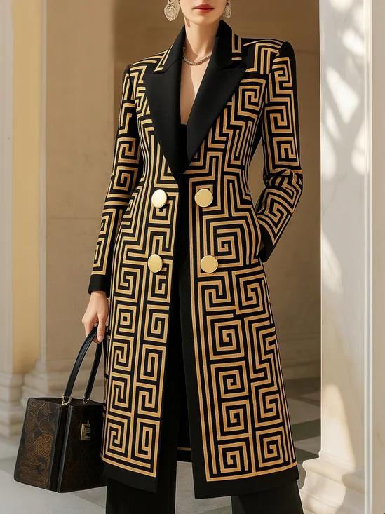 Urban Printing Geometric Lapel Collar Coat