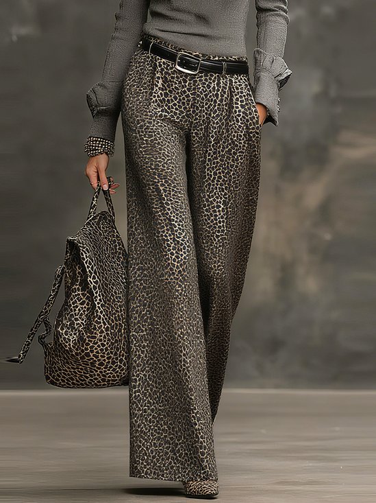 Urban Leopard Wide Leg Pants No Belt
