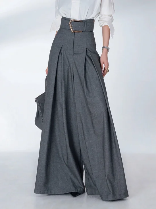 Urban Plain Wide Leg Pants With Belt