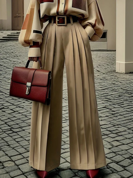 Plus Size Urban Plain Straight Pants