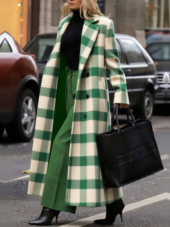 Casual Printing Plaid Lapel Collar Coat