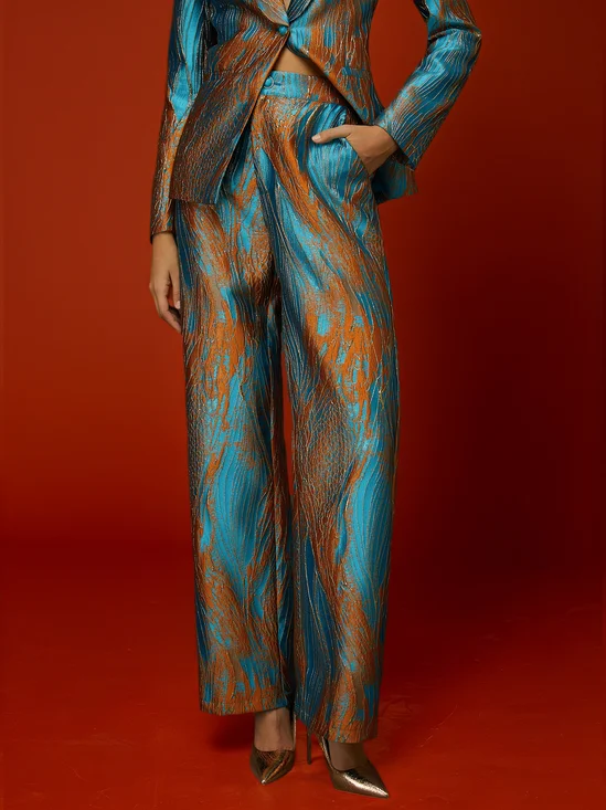 Elegant Jacquard Wide Leg Pants