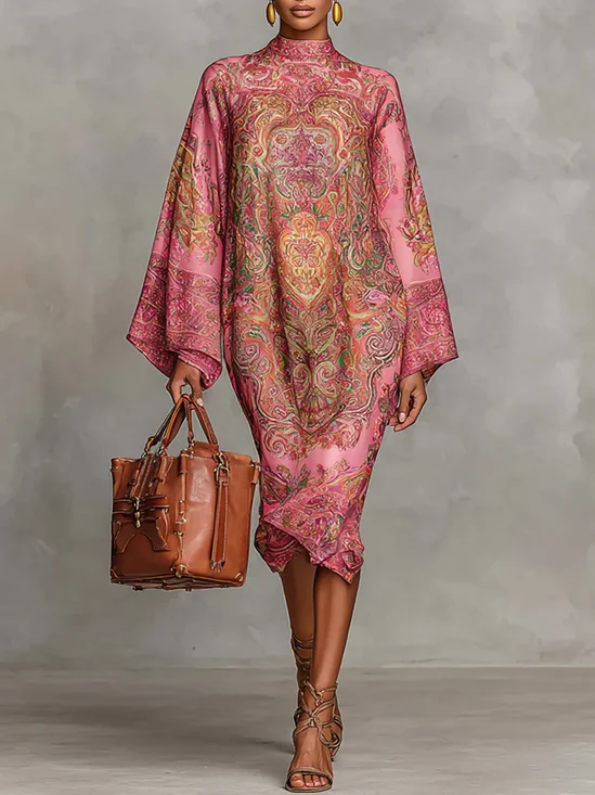 Elegant Paisley Print Relaxed Midi Dress