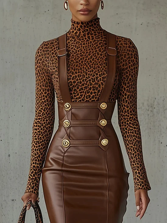 Urban Animal Print Printing Turtleneck T-shirt