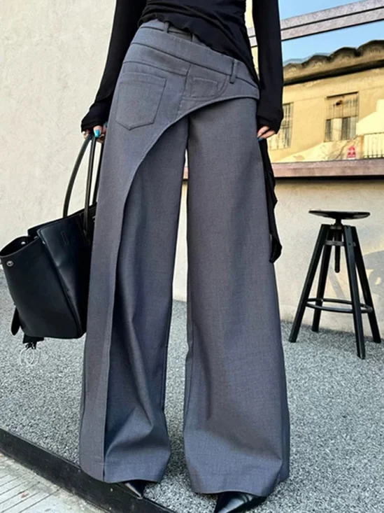 Urban Plain Folds Wide Leg Pants