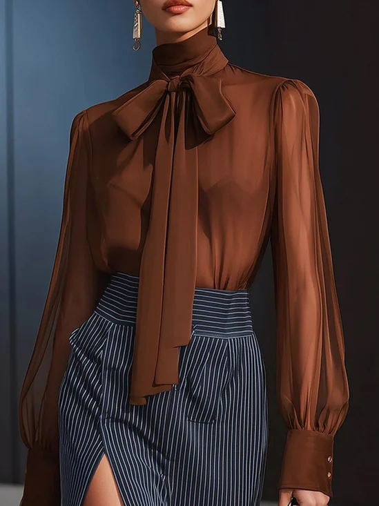 Urban Plain Lace-up Turtleneck Blouse