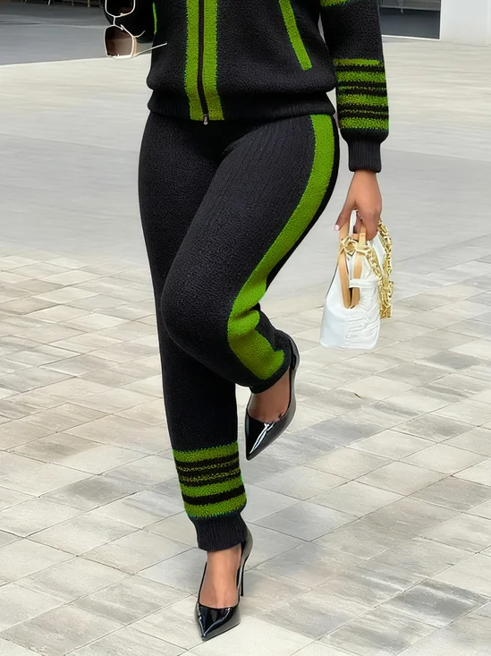 Casual Color Block Sporty Knit Pants