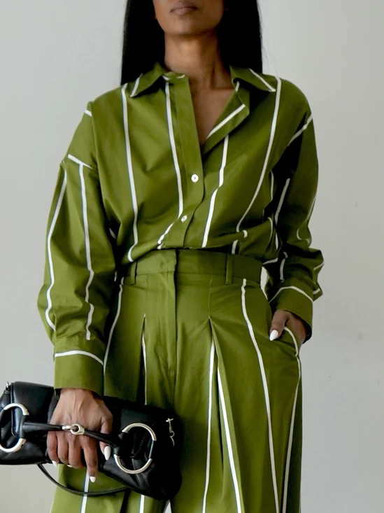 Casual Striped Printing Shirt Collar Shirt