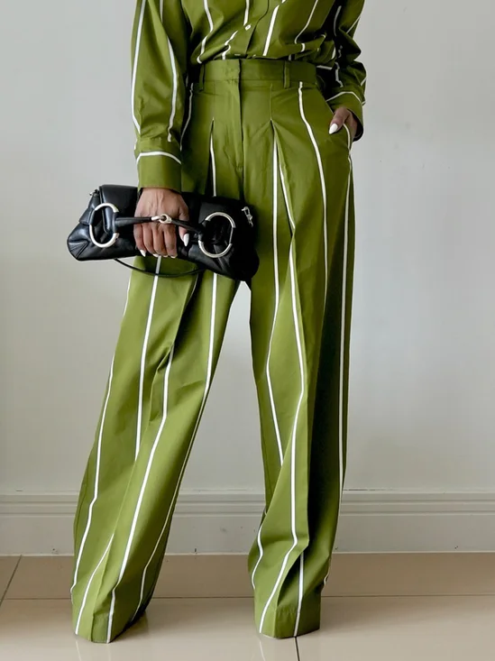 Casual Striped Printing Wide Leg Pants