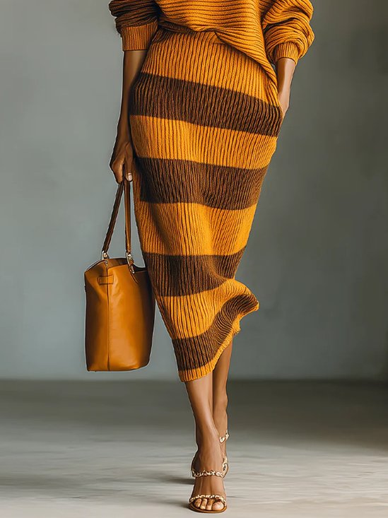 Urban Striped Color Block Sweater Skirt