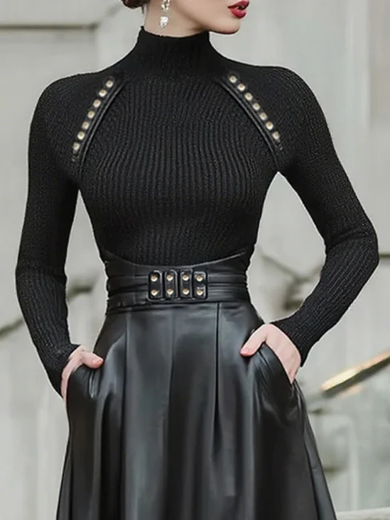 Yarn/Wool Yarn Urban Color Block Buttoned Sweater