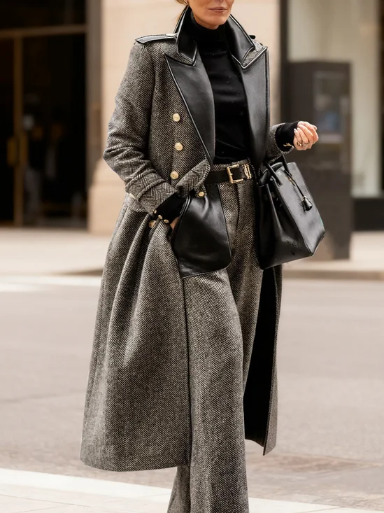 Urban Split Joint Plain Lapel Collar Coat