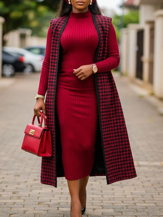 Urban Houndstooth Sleeveless Sweater Cardigan