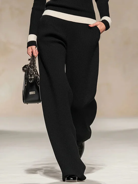 Casual Plain Sweater Straight Pants