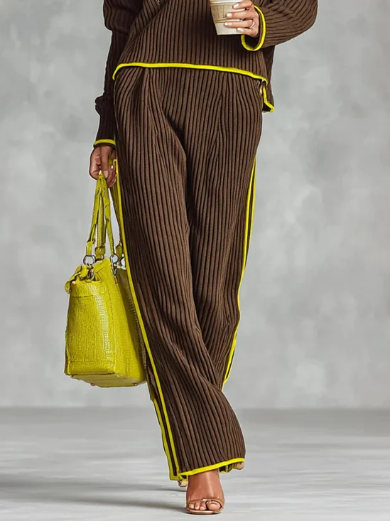 Casual Color Block Sweater Straight Pants