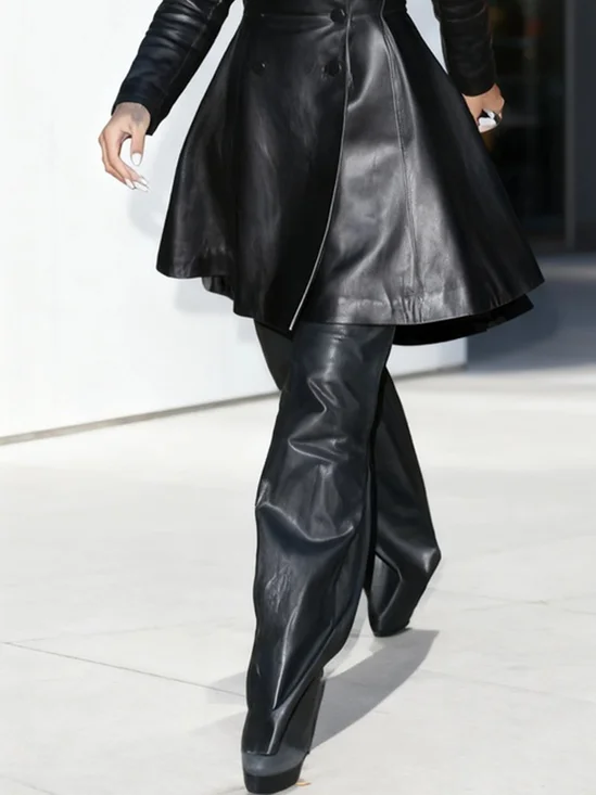 Urban Plain Straight Faux Leather Pants