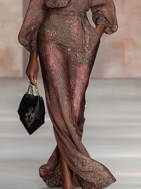 Elegant Ethnic Printing Wide Leg Pants