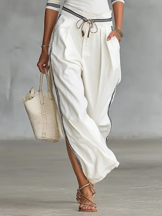 Casual Color Block Side-Slit Wide Leg Pants