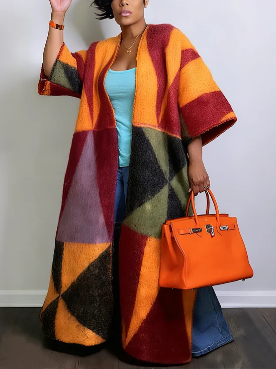 Casual Color Block V Neck Sweater Cardigan