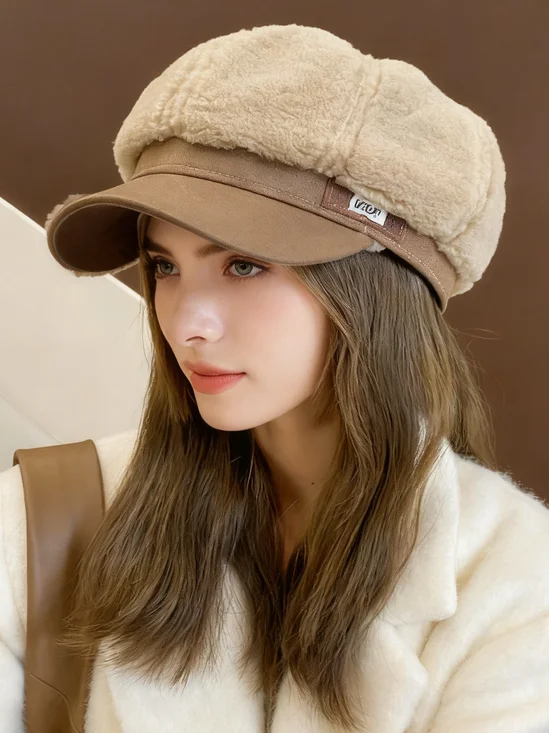Winter cashmere fashion leather label octagonal hat winter warm cold-proof duckbill hat