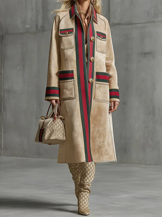 Urban Color Block Shirt Collar Coat