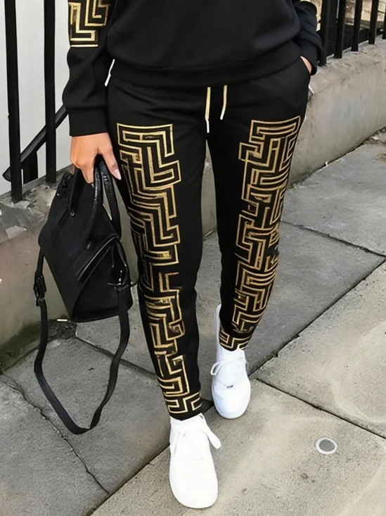 Casual Geometric Printing Slim Fit Pants