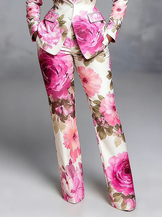 Elegant Floral Printing Straight Pants
