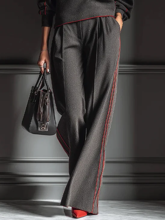 Casual Color Block Binding Straight Pants