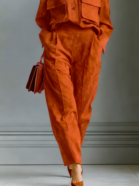 Urban Plain Faux Leather Pants